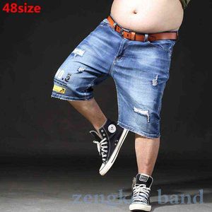 Verão Novo Plus Size XL Homens Denim Shorts Old Hole Retro Lote Big Guy Homens 6xl 7xl Mens Casual Shorts H1210