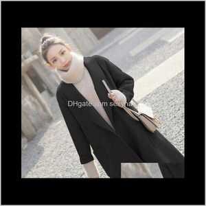 Miscele Capispalla Cappotti Abbigliamento Abbigliamento Drop Delivery 2021 Elegante cappotto lungo invernale Donna Giacca solida Alta qualità Casual Donna Nero Woo