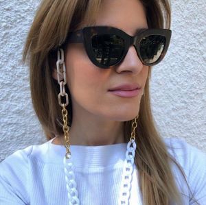 Eyeglasses white Acrylic chain wiith gold color plated metal Chunky chains silicone loops Sunglasses accessory women gift