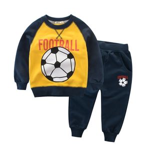 Dwóch kawałek chłopców Ubrania Zestaw Wiosny Casual Bawełna Zestawy Dzieci Patchwork Football Topy Spodnie Odzież dziecięca Zestaw Chłopcy 4 Kolory 210713