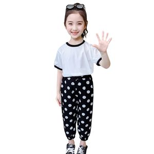 Girls Clothes Tshirt + Dot Pants Girl Summer Tracksuit Casual Style Children's Costume 6 8 10 12 14 210528