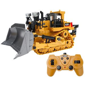 1:24 9ch Multifunktionell RC Bulldozer Crawler Type Alloy / Plast Shovel Engineering Gaffeltruck Tunga Grävmaskin Toy Gåvor för barn 220315