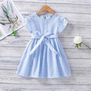 Vestido de Verão Roupa infantil Menina Casual Striped Burro de manga curta para 2-6 anos 210515