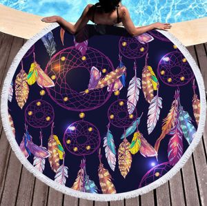 The latest 150CM round printed beach towel, dream catcher style chooses microfiber plus tassels to feel soft, supports custom LOGO