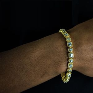 Todo Geométrico Gelado de Homens Pulseira de Tênis Rodada Quadrado CZ Link Chain Hip Hop Bling Jóias