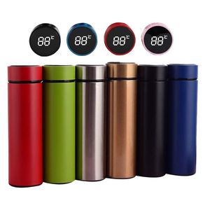 LED Digital Temperature Display Water Bottle 500ml Smart Touch Screen Straight Tumbler Stainless Steel Thermo Kettle Portable Outdoor Camping Cup