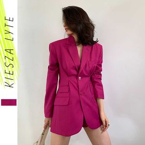 Vrouwen Blazer Rose Rood Lange Mouw Casual Slanke Jasje Mode Chic Kantoor Dames Blazers Vrouwelijke Lente Zomer Bovenkleding 210608