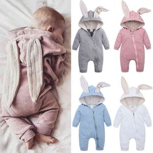 Höst vinter nyfödd baby pojke tjej kläder kanin öron långärmad varm dragkedja söt romper jumpsuit total outfits kläder g220223