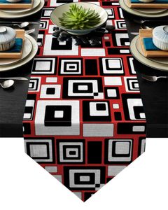 Bordslöpare Patchwork Geometrisk Spliced ​​Red Black Modern Table Runner Cloth Dining Decor for Wedding Party Hem Office 211117