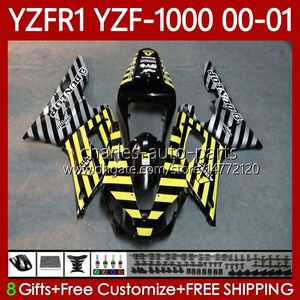 Motorradkarosserien für Yamaha YZF-R1 YZF-1000 YZF R 1 1000 CC 00-03 Karosserie 83No.11 YZF R1 1000CC YZFR1 00 01 02 03 YZF1000 2000 2001 2002 2003 OEM-Verkleidungsset gelb silbrig