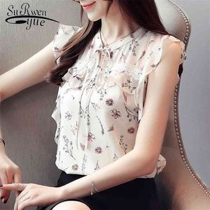 Fashion Summer Women Blouse Shirt Sleeveless Print Chiffon Tops Blusas Plus Size 's Clothing 8625 210521