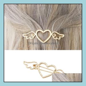 Fermagli per capelli Barrettes Gioielli S870 Fashion Womens Barrette Hollowed-Out Love Cupid Wings Rana Clip Tornante Pin Lady Drop Delivery 2021 D7Ay