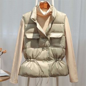 Outono Mulheres Inverno Ultra Light Down Colete Branco Duck Jacket Curto Casaco Parka Ladies Sem Mangas 211220