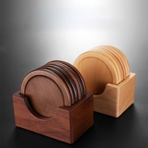 6st / set Wood Coaster Drink Kaffekopp Mat Lätt att rengöra Placemats Round Tea Pad Table Pad Holder Tortering Kök Tillbehör 210817