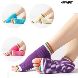 Sports Socks Anti-Slip Women Toeless Colorful Toes Yoga Quick-Dry Pilates Ballet Bra grepp för Lady 100% Bomull