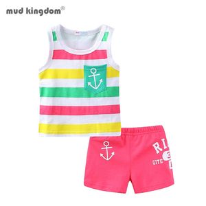 Mudkingdom Sommer-Outfits für Mädchen und Jungen, bunt gestreift, Weste und Shorts, Set für Kinder 210615