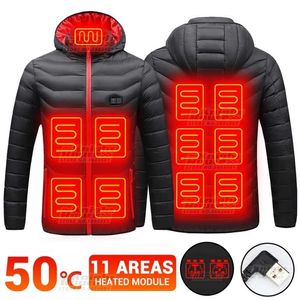 11 Area Men Winter Electric uppvärmda jackor Hunting Clothing Ski Jacka Parkas Ytterkläder USB Uppvärmd Väst Varma motorcykeljacka 211023