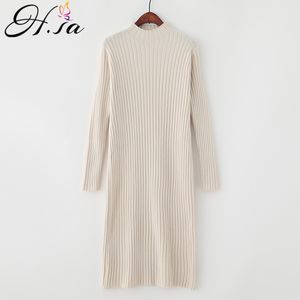 H.SA Spring Women Knitted Sweater Dresses Half Turtleneck Pull Jumpers Long Maxi Knit Vestidos sueter mujer Korean 210417