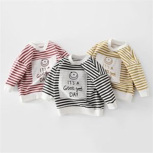 Baby long-sleeved spring and autumn style boys girls foreign blouses children's striped sweatshirts P4593 210622