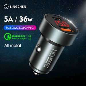 LINGCHEN 36W Quick Charge 4,0 3,0 Metall Dual Für iPhone Xiaomi HUAWEI Samsung USB Typ C 5A PD schnelle Auto Ladegerät