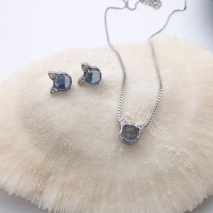 S925 Sterling Silver Cat Crystal Örhängen Halsband Japan och Korea Enkelt underbart litet friskt temperament Utsökt Clavicle Chain Smycken Axfg