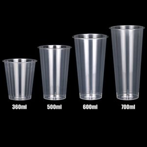 360 ml / 500ml / 600ml / 700ml Engångsplast Plastmjölk Te Cup Partihandel