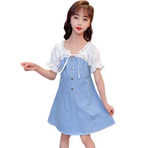 Kleid für Mädchen Patchwork Denim es Mädchen Sommer Kinder Casual Style Kostüm 210528