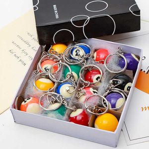 16pcs/set Mini Billiards Shaped Keyring Assorted Colorful Billiards Pool Small Ball Keychain Creative Hanging Decorations H0915