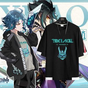 Genshin Impact Cosplay Costume Xiao Short Sleeve Fashion Jacket Game Game Clothes Usisex Hoodie Szipper Switshird قميص جديد Top Y0903