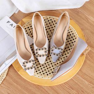 Spring Women Shoes Square Buckle Silk Squar Low Heels Pumps Slip On Beige Purple Sexy Elegant Comfortable Weeding Heels 210520