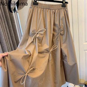 Nomikuma Korean Bowknot Pleated A-line Skirts Stretch High Waist Sweet Women Skirt Spring Summer New Faldas De Mujer 6H044 210427