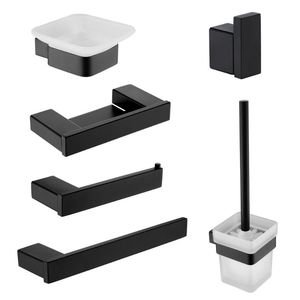 Bath Accessory Set Black Stainless Steel Wall Mount Towel Paper Hanger Soap Dish Bathroom Shower WC Cleaning Brush Holder Hardware Accessori