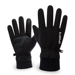 Мужские зимние мягкие сгущает теплое сенсорный экран перчатки противоскользящие велосипедные двухсторонние полярные флисовые перчатки