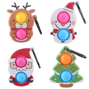 Christmas Gift Favor Finger Fidget Push Bubble Toys Music Hanging Decoration Pops Keychains for Children Kids Toy Elk Snowman Keychain 103-1