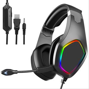 Headset de jogos montados na cabeça com microfone com fio estéreo fones de ouvido de baixo fulgor colorido LED computador de computador fones de ouvido J20