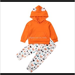 Sets Baby Kids Maternity Drop Delivery 2021 2Pcs Toddler Baby Boy Girl Cotton Clothes Sleeve Hooded Tops Sweatshirtprinted Long Pants Outfits