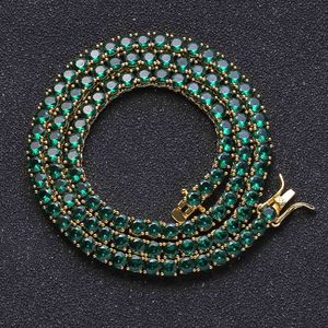 Cz Tennis Chain 4mm Green Cubic Zirconia Bling Full Iced Out Choker Necklace Fashion Rock Hiphop Jewelry 18inch X0509