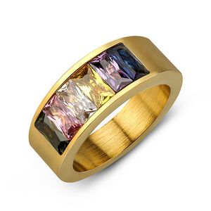 Moda luxo cúbico zircônia anéis para homem cristal arco-íris anel festa jóias presente