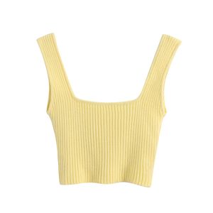 Summer Slim Render Short Top Sexy Women Sleeveless U Croptops Tank Tops Yellow Crop Vest 210430