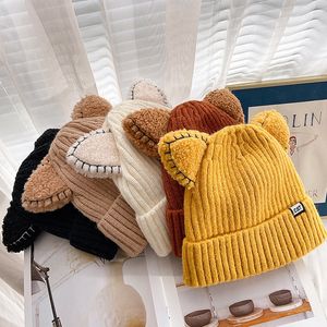 Cute Hat With Ears Warm Female Cap Knitted Winter Cat Skullies Hat Winter Woman Outdoor Beanies Hat Panama Lady Cap 019