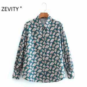 Zevity女性のファッションの葉プリントカジュアルなスモックブラウスレディースシックレジャーBlusas TOPS LS7310 210603