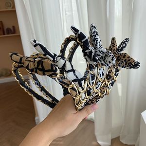 Liga cadeia coelho orelhas bowknot headband acessórios de cabelo moda mulheres leopard xadrez hairband boutique cabelo bonito cabelo headwear