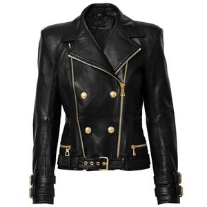 HIGH STREET Designer Jacket Women's Lion Buttons Double Zippers Motorcycle Biker Synthetic Leather Jacket 210909