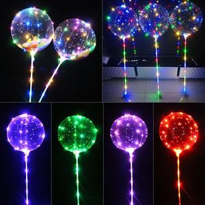 20 inch Luminous Led Bobo Balloon Transparent Ballons Sticks Wedding Birthday Party Halloweens Christmas Decorations For Kids Gift