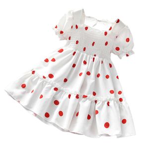 Lioraitiin 3-7Years Toddler Baby Girl Valentine Dress Off Shoulder Dot Printed Clothing White Red 2 Styles Q0716