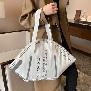Mode mask väskor kvinnor 2022 ny tot stor kapacitet axel kanfas väska miljöskydd bärbar shoppingväska