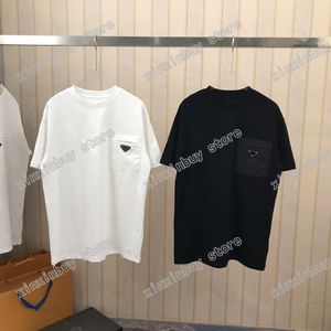 Siyah Üçgen Baskı T-shirt toptan satış-21ss Erkekler Baskılı T Shirt Polos Tasarımcı Üçgen Cep Paris Giysi Kısa Kollu Erkek Gömlek Etiketi Gevşek Stil Siyah