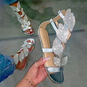 Kvinna Tofflor Rhinestone Slides Sandaler Kvinnors Dam Butterfly Skor Flats Kvinna Sexig Fashion Crystal Open Toe Ankel Zipper Storlek 35-43 05