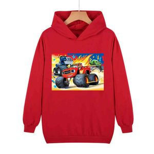 Vår Höst Tecknade bilar Lösa Pullover Kids Boys Girls Hooded Cartoon 3D Hoodie Sweatshirt Toppar kläder för barn G1028