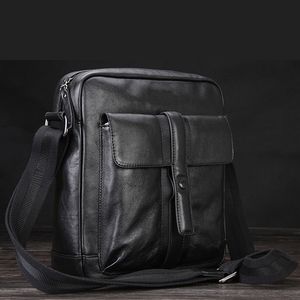 Messenger Bag Fashion Men Luxury Genuine Leather Hight Quality Shoulder Crossbody male Leisure bag Medium szie Black